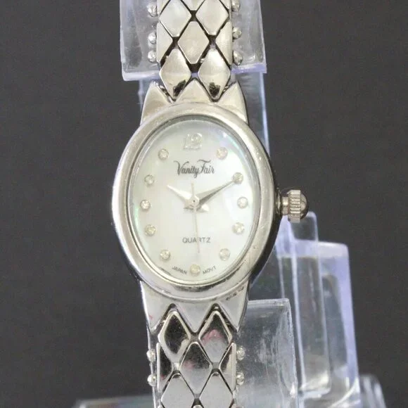 Vintage Ladies Vanity Fair Quartz Watch Mother Of Pearl Dial Stainless Bracelet